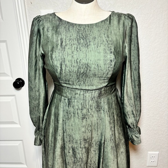 Dolce Viva Collection Sage Green Abstract Print Long Sleeve Midi Dress Size L - Picture 4 of 9